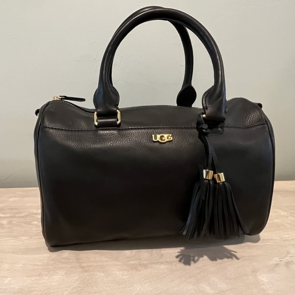 UGG Handbags - Beautiful UGG Pebbled Black Leather Satchel With Goldtone Hardware  NWOT